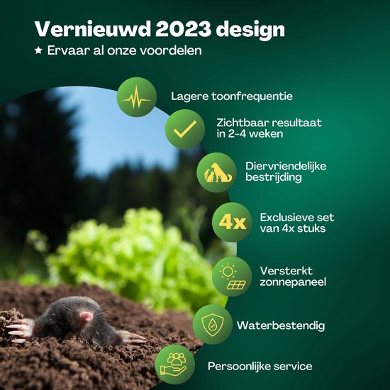 Vulpes Goods® Verjager - Mollenverjager - 4 stuks - Muizenverjager - Mollenbestrijding - Werkt op zonne-energie - Waterdicht - Diervriendelijk - Strakke tuin, gazon of perceel!