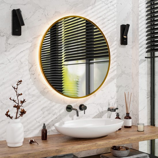 Mirlux Badkamerspiegel met LED Verlichting & Verwarming – Rond – Anti Condens Douchespiegel - Goud Frame - 80CM