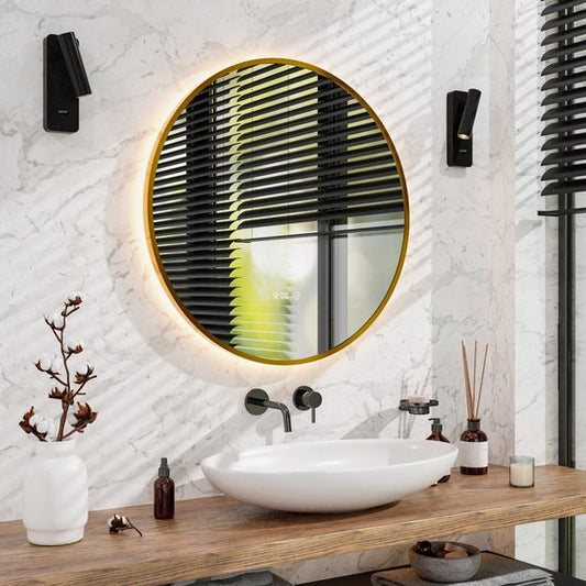 Mirlux Badkamerspiegel met LED Verlichting & Verwarming – Rond – Anti Condens Douchespiegel - Goud Frame - 80CM