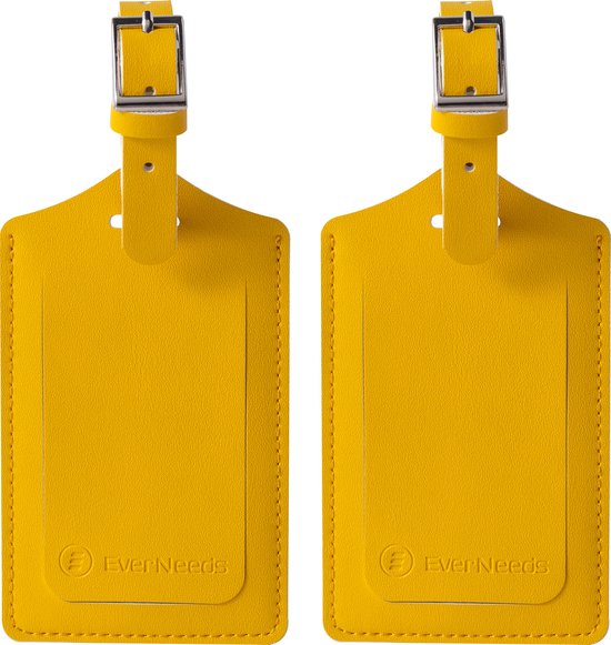 Bagagelabel Set – 2 Stuks – PU Leer – Geel – Kofferlabels voor Vakantie
