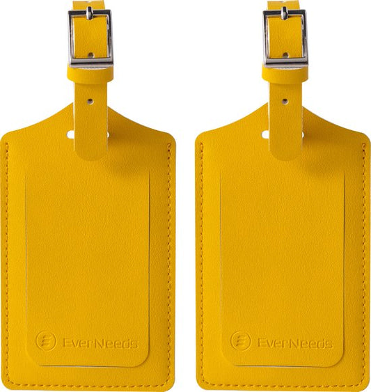 Bagagelabel Set – 2 Stuks – PU Leer – Geel – Kofferlabels voor Vakantie