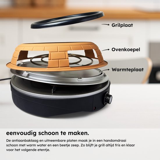 Pizzaoven – Grill en Pizzaoven in Eén – Pizza Gourmet – Pizzaoven – Gourmetstel – Gourmet – Tot 300°C – Extra lange 2 meter Kabel – Grillplaat – Saaf
