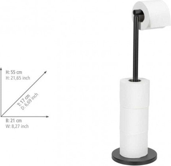 WENKO Toiletrolhouder 2-in-1 zwart staal - Reserverolhouder - Toiletpapier houder vrijstaand- WC Rolhouder staand - Zwart