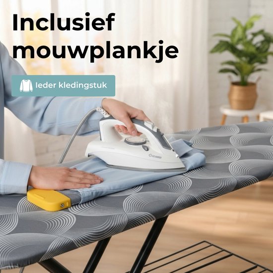 STAUS&BACH Ironiq Pro - Strijkplank voor Stoomgenerator - Inclusief mouwplankje en opvouwrek - 76 - 96 cm in hoogte verstelbaar - Met stoomunithouder stoomstrijkijzer - 122 x 43,5 cm