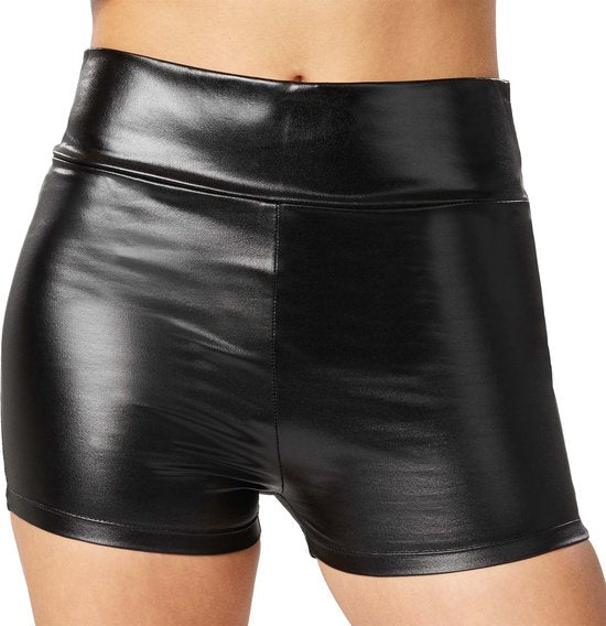 Dressforfun Metallic hotpants zwart L - verkleedkleding kostuum halloween verkleden feestkleding carnavalskleding carnaval feestkledij partykleding - 303579