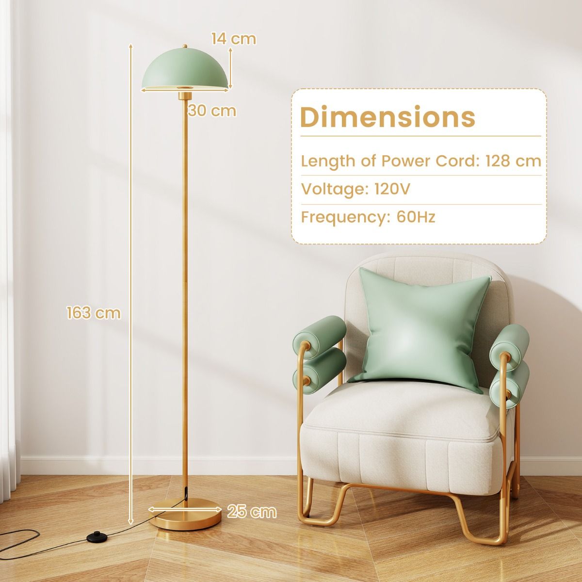 Coast Staande Lamp - verstelbare lampenkop - onbreekbare lampenkap - goud, groen en wit - 163 cm