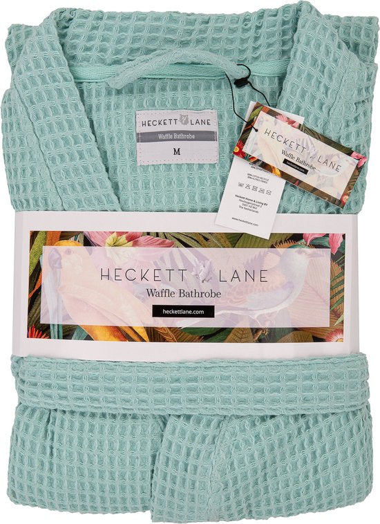 Heckettlane Badjas Wafel - Kamerjas voor Dames en Heren - L - Ochtendjas van Katoen - Geschikt voor de Sauna - Groen
