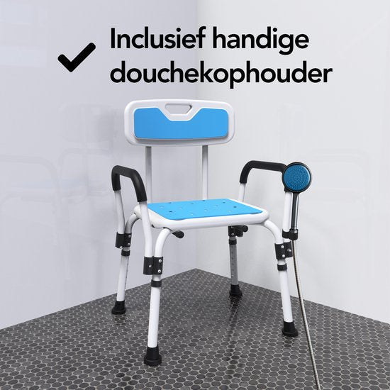 Brixy Douchestoel Met Afneembare Rugleuning En Armleuning - Anti Slip - Verstelbare Hoogte - Max. 150 kg - Douchekruk - Badkamerstoel