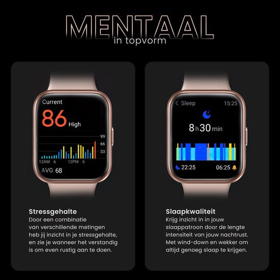 Maoo Maximize Smartwatch – Belfunctie - Hartslagmeter - Stappenteller - Multisport – Android & iOS – Roze