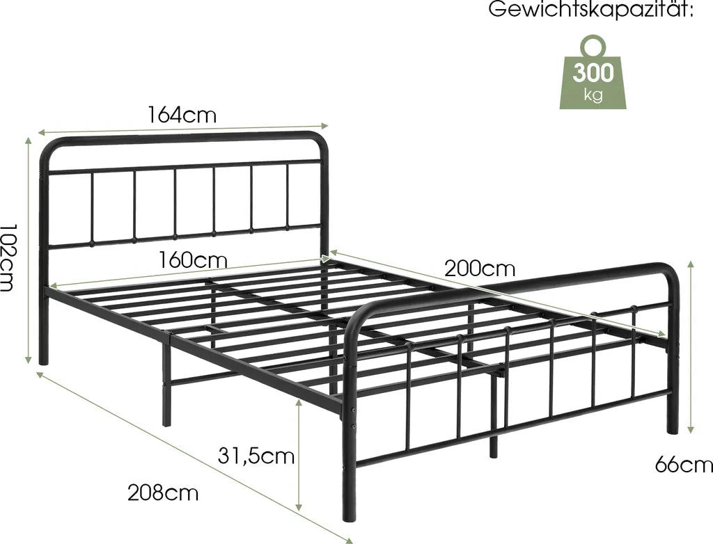 Coast -platformbed gemaakt van metalen modern bedframe met hoofd en voet deel 208 x 164 x 102 cm zwart