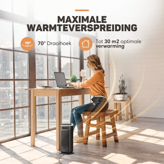 Vulpes Goods® Tech - Elektrische Kachel - Ventilatorkachel - Keramische Kachel - 4 Standen - 2000W - Timer, Afstandsbediening & Thermostaat - Heater - Elektrische Verwarming voor Binnen - Zwart