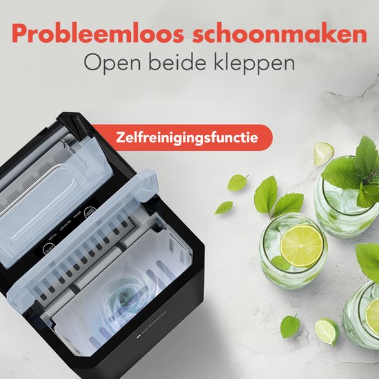KitchenBrothers IJsblokjesmachine - 1L - Easy Clean + Zelfreinigingsfunctie - IJsblokjesmaker – 12kg/24 uur - Gunmetal RVS