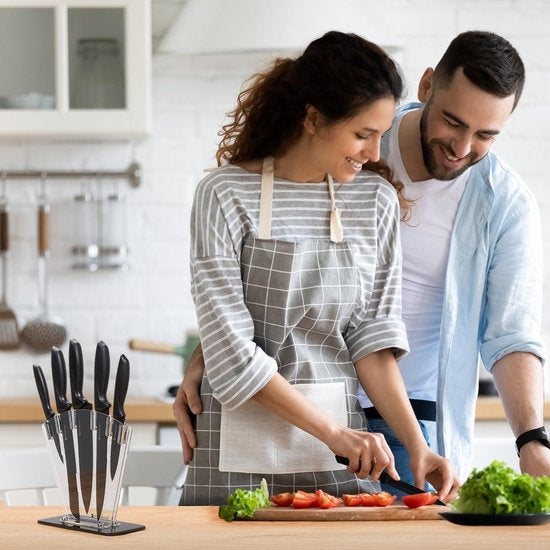 KitchenBrothers Messenset - Messenblok - 7-Delig - met Messenslijper - Zwart
