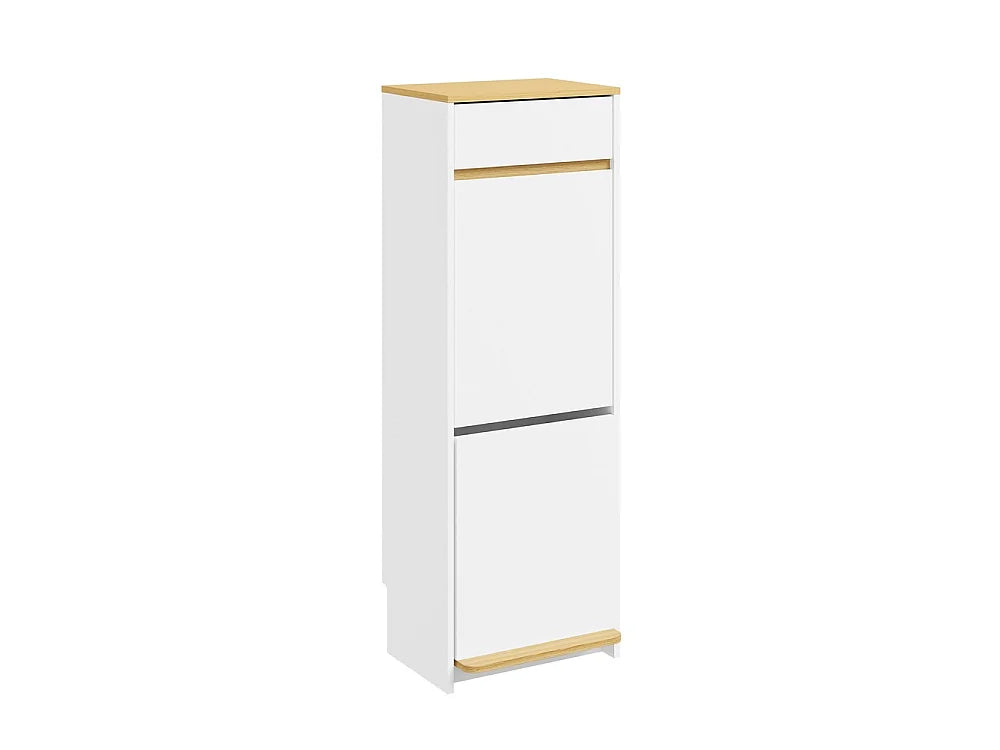 Sobuy afvalbakkast met voetpedaal en lade - Wit met licht eikenlook - 35 × 25 × 101,7 cm