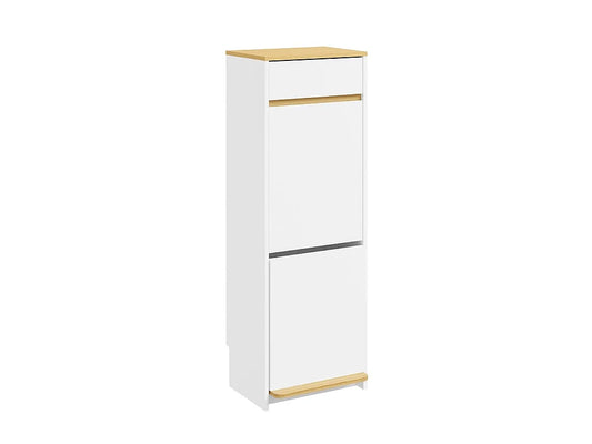 Sobuy afvalbakkast met voetpedaal en lade - Wit met licht eikenlook - 35 × 25 × 101,7 cm