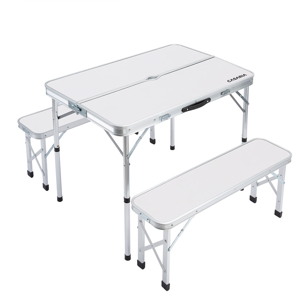 Casaria Campingtafel Aluminium – Incl. 2 Banken/Inklapbaar - Wit