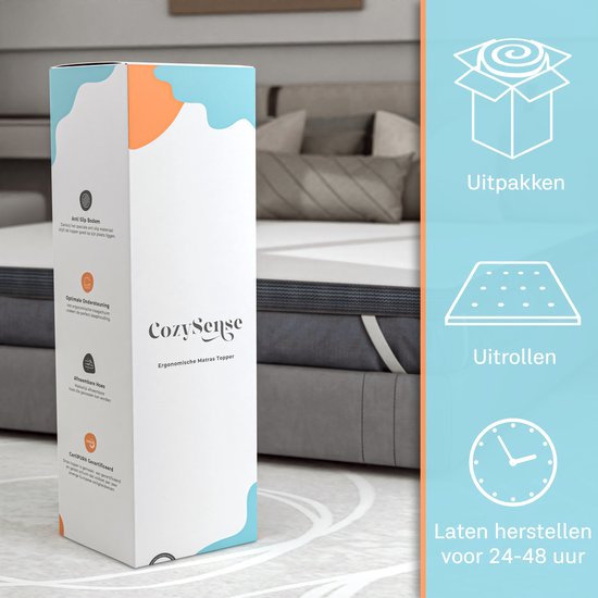 CozySense® Topper 200x200 - Topmatras - Topdekmatras - Traagschuim met Verkoelende Gel - CertiPUR® - Medium Hardheid - 8 CM - Wasbare Hoes