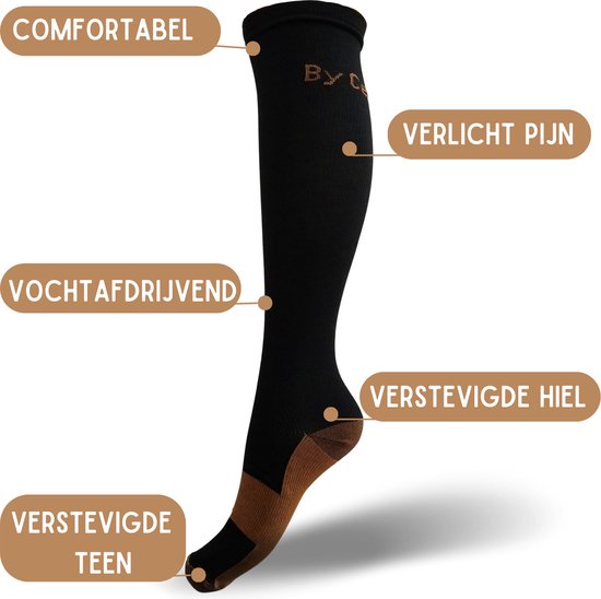 Compressiekousen 3 Paar - Steunkousen Vrouwen en Mannen - Compressie sokken - Hardloopsokken - Sportsokken - Maat 36-40 S/M