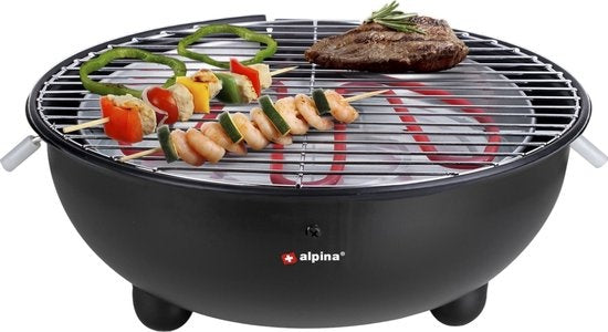 alpina Elektrische BBQ - Tafel-Barbecue - Geen Rook - Binnen Barbecueën - 1250W - Ø 30 Cm - Zwart