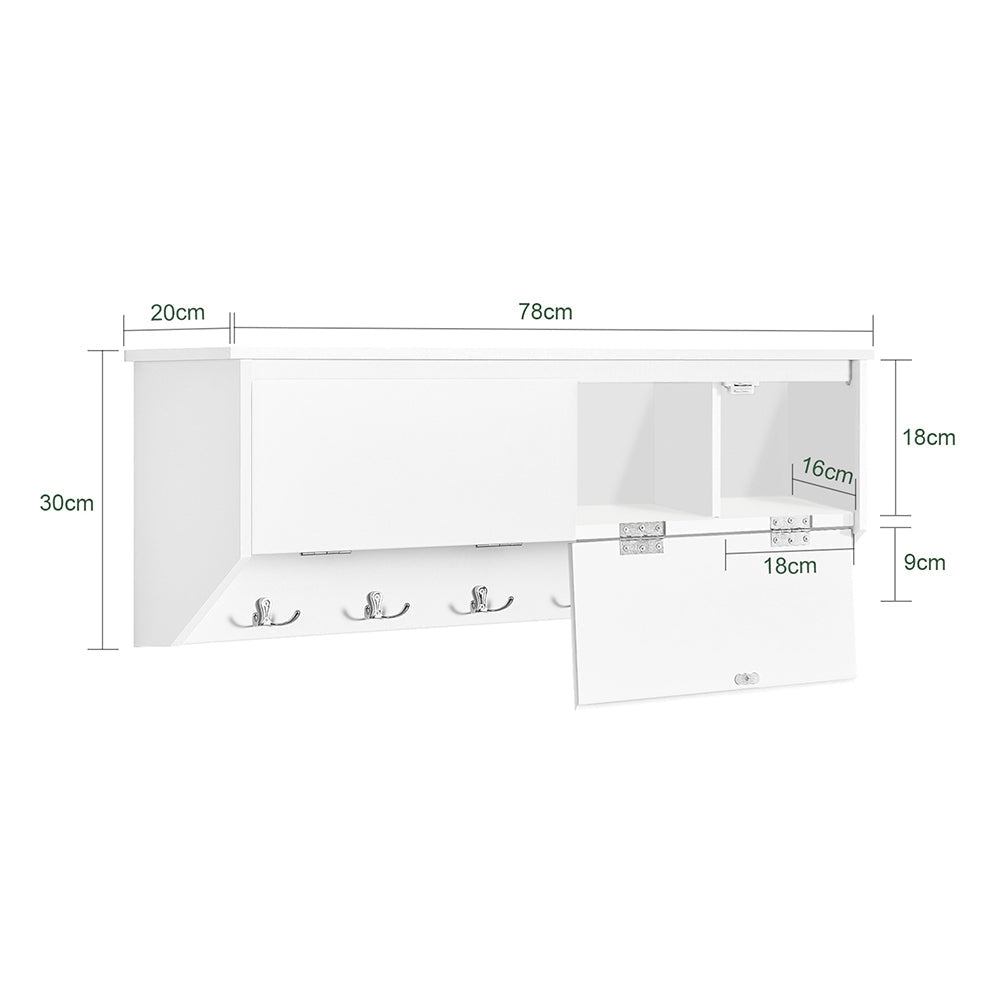 SoBuy Wandkapstok met 2 deuren en 5 dubbele haken - 78x20x30 cm - Max. 25KG - Wit