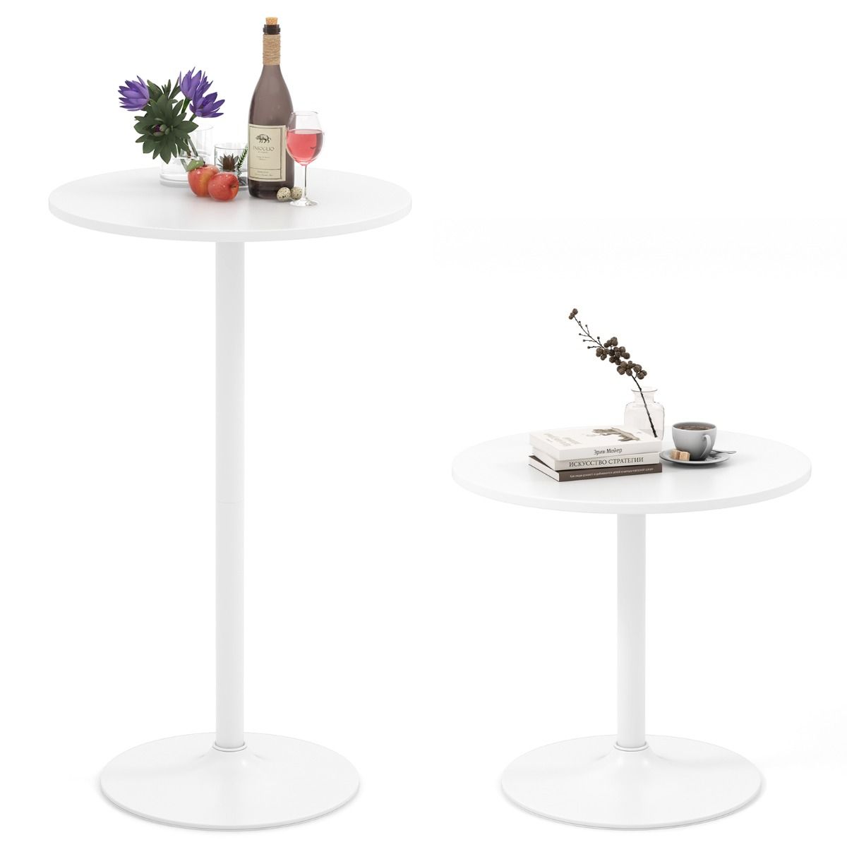 Coast Ronde Bartafel en Eettafel - In hoogte verstelbaar - 2-in-1 - Wit - 2 stuks
