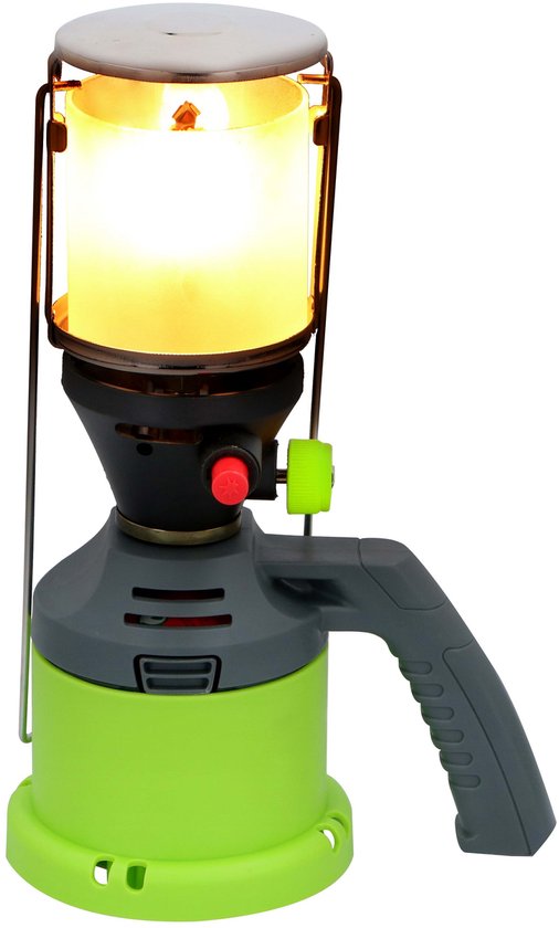 Kinzo Gaslamp – Campinglamp op Gas – Met Piezo Ontsteking en Handvat – Inclusief 3 Gaskousjes – 500W