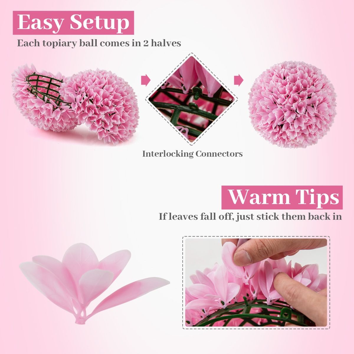 Coast Kunstbuxusbol set van 2 - realistisch blad - onderhoudsvrij - groen/roze - 28 cm