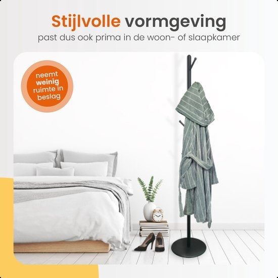 Goliving Kapstok Staand - Metaal - 35X35X175 cm - Zwart