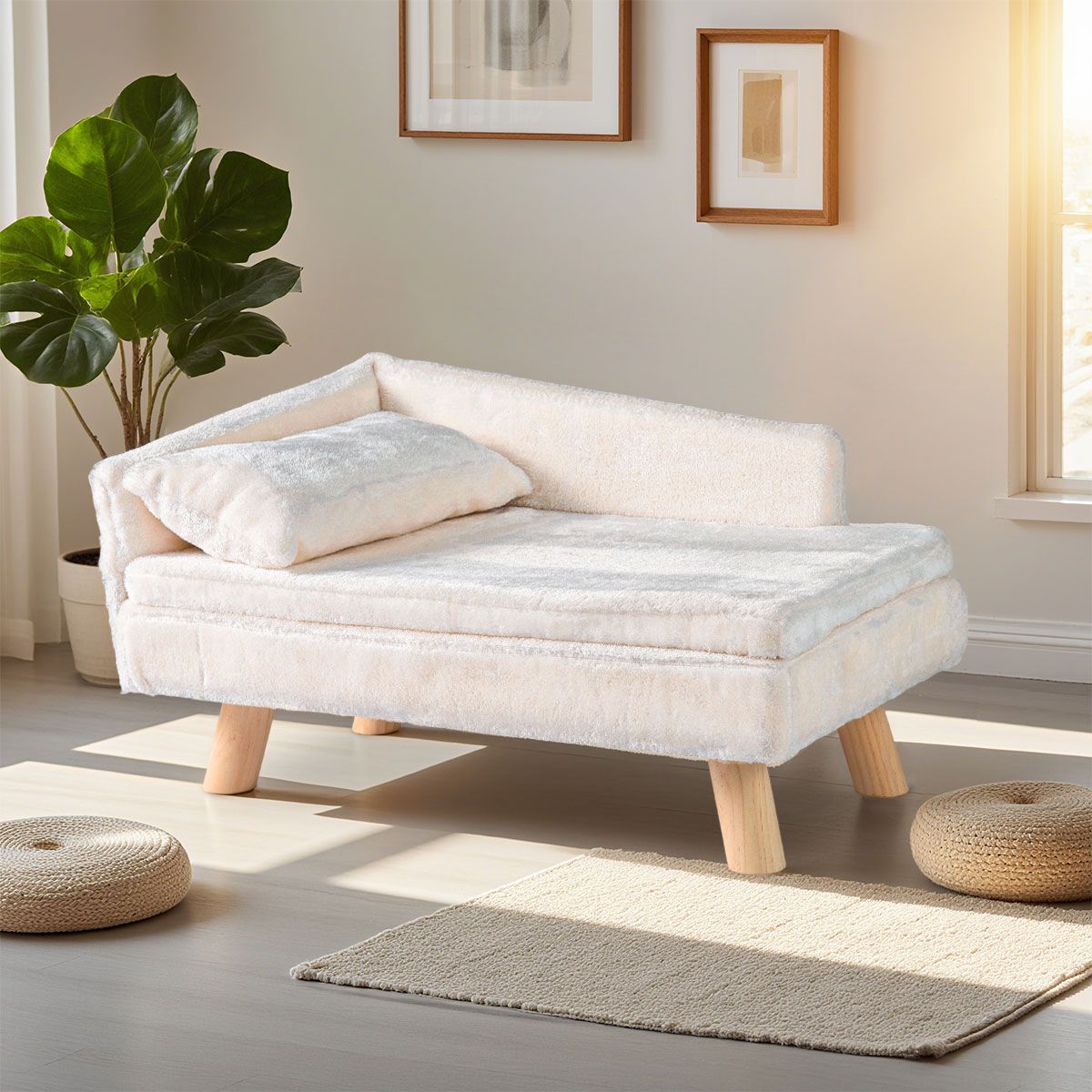 Coast Verhoogd Huisdierenbed - halfronde rugleuning - afneembaar kussen - beige - 71 x 43 x 40 cm