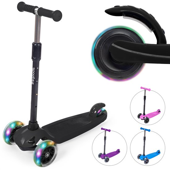LifeGoods TurboRide Kinderstep - Step 5-8 Jaar - 3 Lichtgevende LED Wielen - Hoogte Verstelbaar - Jongens/Meisjes - Zwart