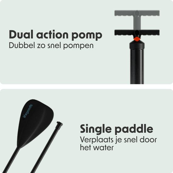LifeGoods SUP Board Allround Compact - met Zitje - 100 KG Draagkracht - 300 x 76 cm - Opblaasbaar - Compleet SUP pakket - Blauw/Paars