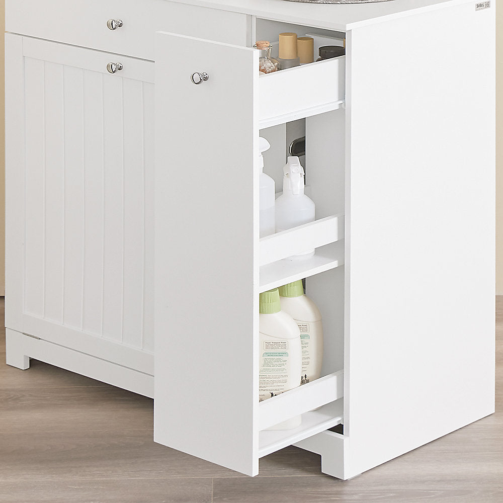 SoBuy Badkamermeubel met Wasmand, Lade en Schuifvak – 78 x 38 x 90,3 cm – Waterdicht & Functioneel – Landelijk Design – Wit