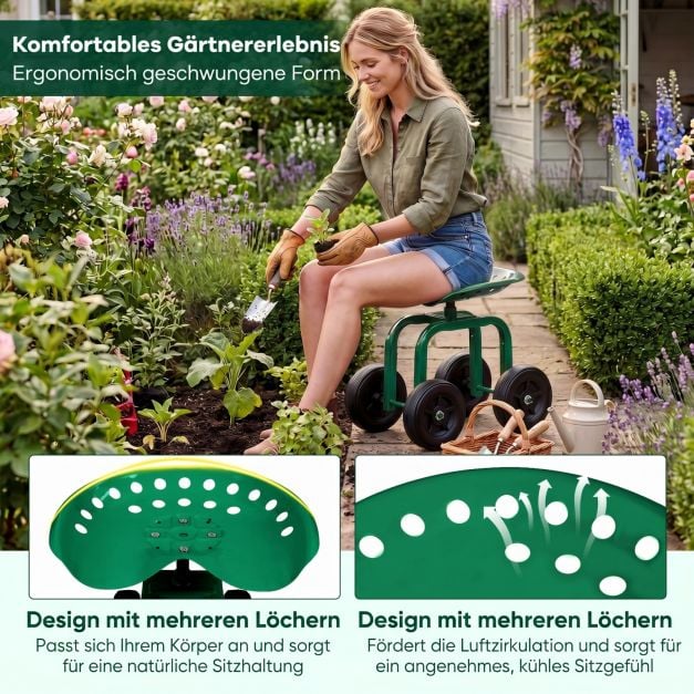 Coast Verrijdbare Tuinwerkstoel – 360° Draaibaar – 40-50 cm – Groen