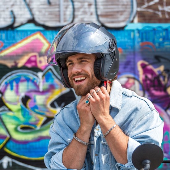 VINZ Calobra Jethelm met Zonnevizier - Scooterhelm & Motorhelm & Brommerhelm - ECE 22.06 - Mat Zwart - M