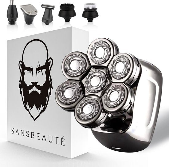 6-in-1 Scheerapparaat Mannen – Trimmer - Tondeuse - Sansbeauté® SkullSharp PRO - Skull Shaver - Elektrisch Gezichts- & Hoofdscheren - Scheren - Hoofd Kaal Scheren – Nat & Droog - USB Laden - Elektrisch