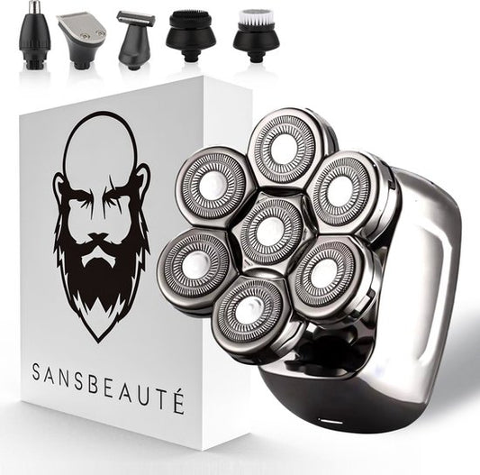 6-in-1 Scheerapparaat Mannen – Trimmer - Tondeuse - Sansbeauté® SkullSharp PRO - Skull Shaver - Elektrisch Gezichts- & Hoofdscheren - Scheren - Hoofd Kaal Scheren – Nat & Droog - USB Laden - Elektrisch