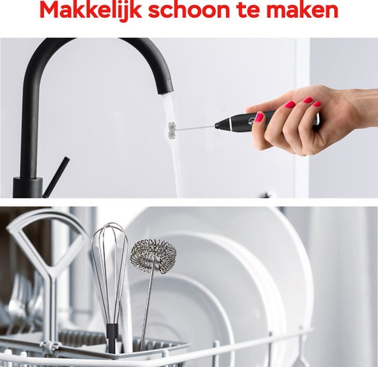 Kitchenwell Elektrische Melkopschuimer - Melkopschuimer handmatig - Melkopklopper - 3 snelheden - Zwart