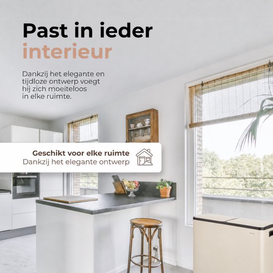O'DADDY® Prullenbak – Afvalbak - Prullenbak 60 liter - Pedaalemmer – Vuilnisbak - Prullenbak 2 vakken - Prullenbak afvalscheiding – Afvalbak afvalscheiding - 2 Binnen emmers - Soft-Close - Inclusief 15 Afvalzakken - Beige