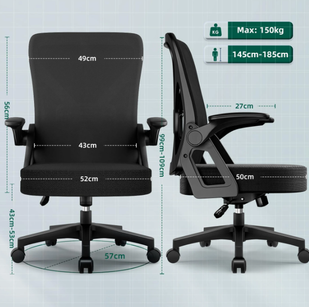GTIMEX Ergonomische Bureaustoel Zwart - Verstelbare Lendensteun - Kantelfunctie tot 125°