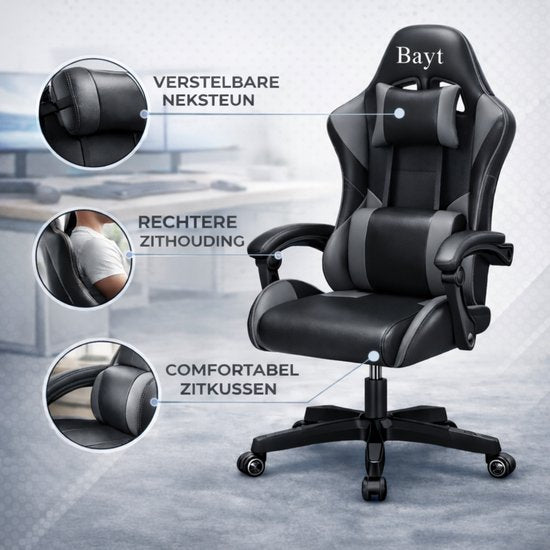 Bayt Gamestoel - Gaming Chair - Gamingstoel - Ergonomische Bureaustoel - Zwart - Verstelbaar