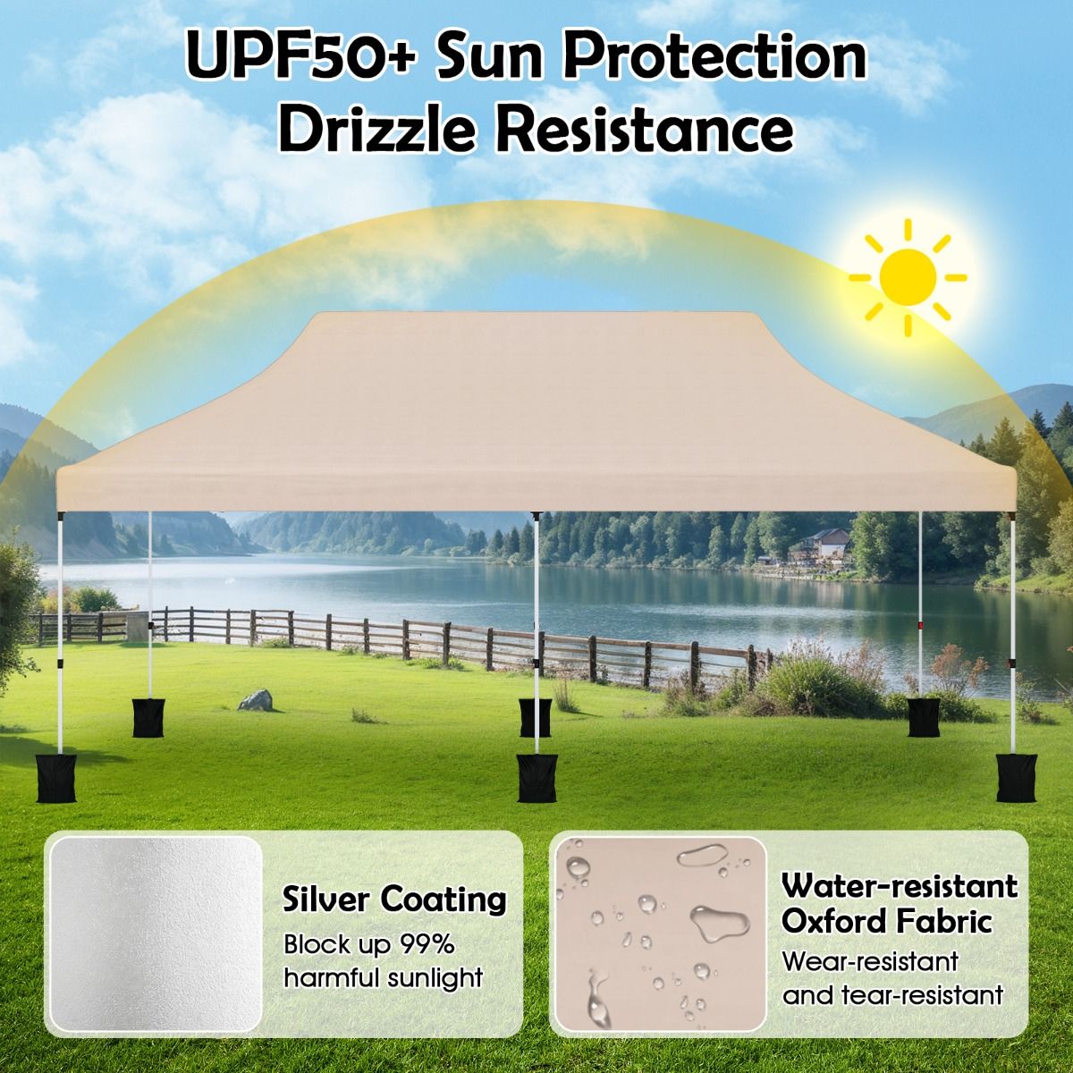 Coast Opvouwbaar Tuinpaviljoen - Waterdichte partytent - Zonwering - 300 x 600 cm - Beige