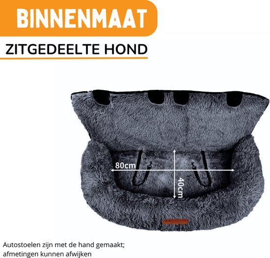 By Cee Cee Autostoel Hond Deluxe - Hondenmand Auto Met Veiligheidsriempje - Automand Hond - Hondenstoel - Autozitje - Donkergrijs - Maat L
