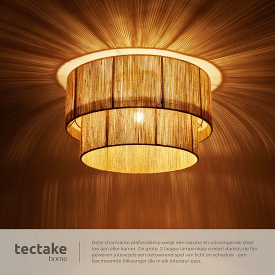tectake® Plafondlamp Boho stijl- Hanglamp met lampenkap van jute - 40W