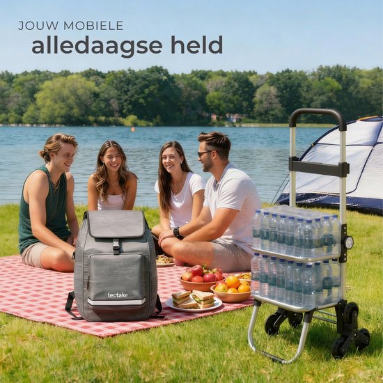 tectake® 3-in-1 Boodschappentrolley met Koelvak - 4 Traploop Wielen - Opvouwbaar - 56L Inhoud - Boodschappenwagen - Boodschappenkar - Ook als Steekwagen en Boodschappentas - Met Sleutelhanger en Winkelwagenmunt