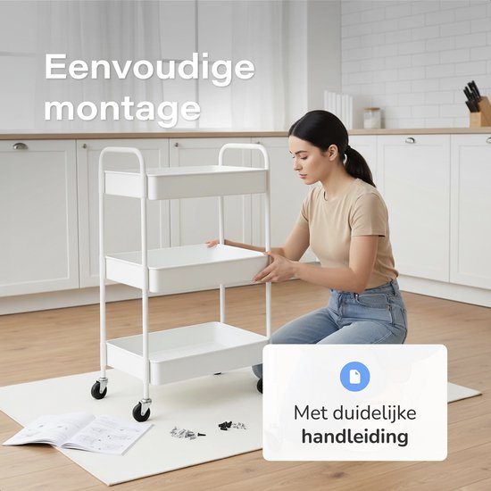 Keuken trolley op Wieltjes - 3 laags - Keukenrek - Serveerwagen - Kastje - Karretje - Opberg - Douche kastjes staand - Rekje - Wit - Luft
