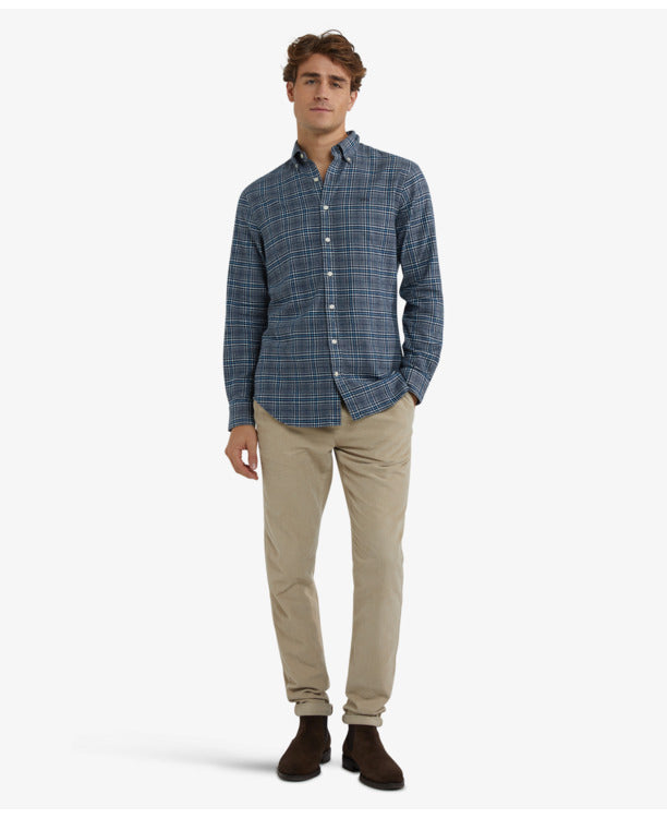 McGregor Flannel Twill Check Shirt Heren – 100% Katoen Flanel – Navy – Maat L