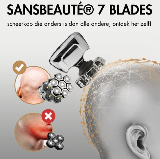 6-in-1 Scheerapparaat Mannen – Trimmer - Tondeuse - Sansbeauté® SkullSharp PRO MAGNETIC - Electric Face & Head Shaver - Shave - Hoofd Kaal Scheren – Nat & Droog - Draadloos Opladen - Elektrisch