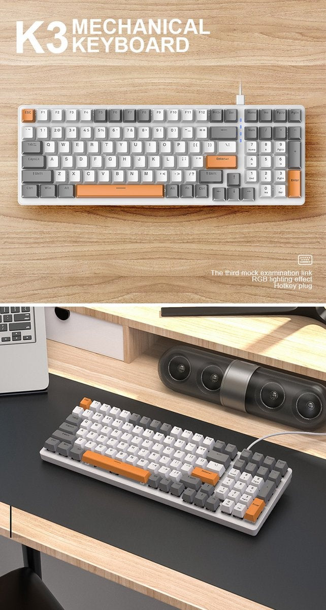 Fuegobird K3 Mechanisch Gaming Toetsenbord - 100keys - Rood Switch - QWERTY - Mechanical RGB Backlight Keyboard - HoneyBee