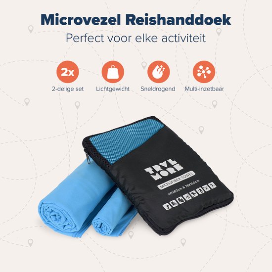 TRVLMORE Microvezel Reishanddoek Set - 2 Stuks - Klein (40 x 80 cm) & Groot (76 x 150 cm) - Microvezel - Blauw