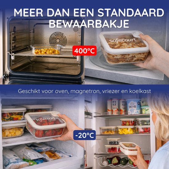 Safecourt vershoudbakjes - volledig van glas (100% micro-plastic vrij) - oven, vriezer, magnetron en vaatwasser - 5 delige set